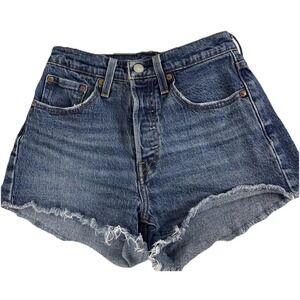Levis 501 Women Cut Off Jean Shorts Size 24x3 Blue Denim Button Fly Classic